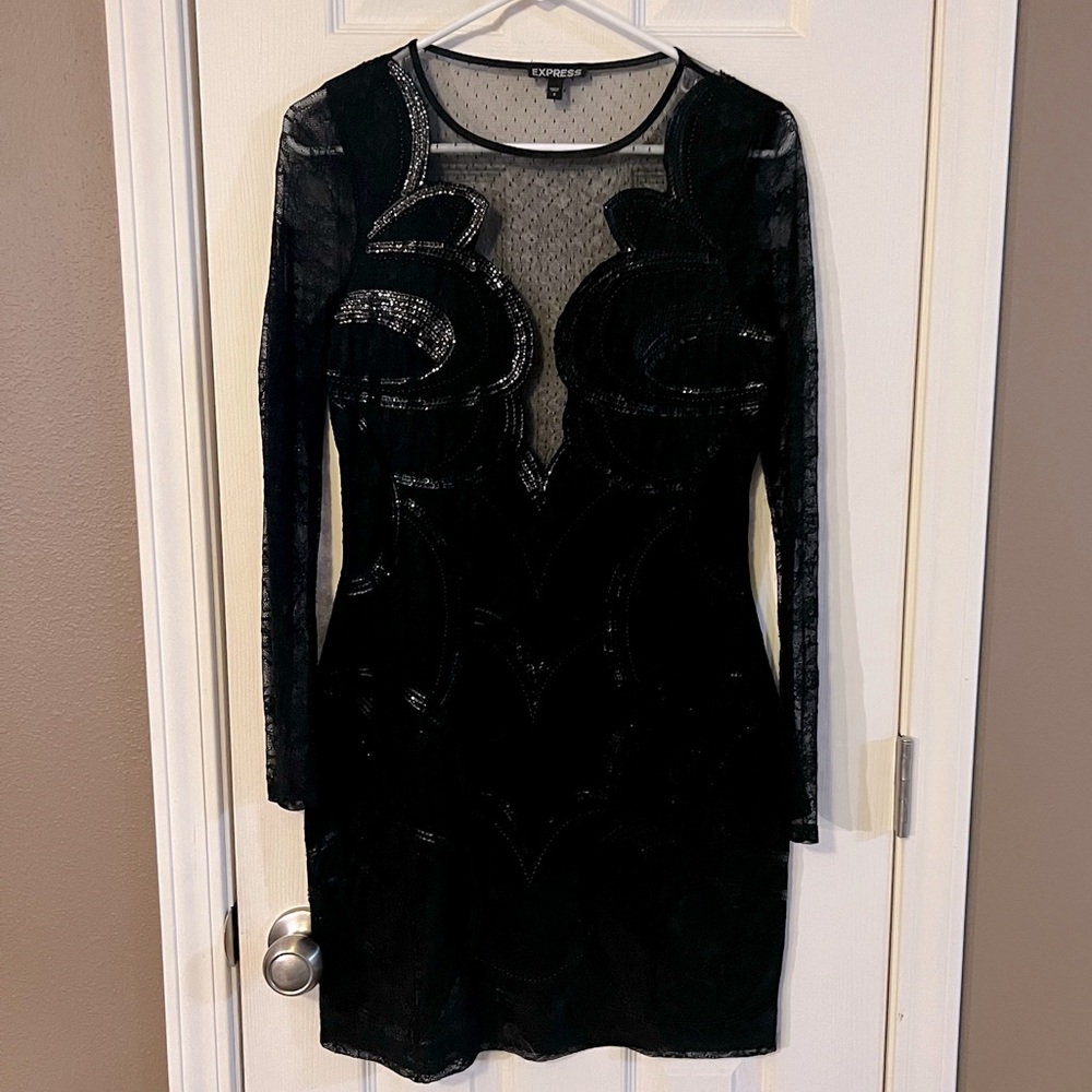 Express Sequined Little Black Dress